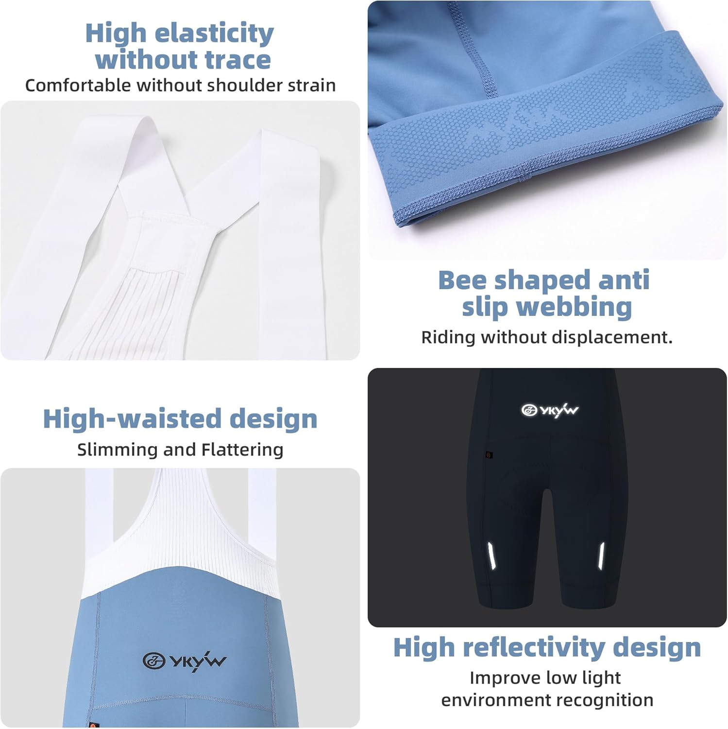 YKYWBIKE Cycling Bibs Women - Italian Elastic Interface Padded Bib Shorts Road Bicycle Breathable Tights Riding for 7 Hours