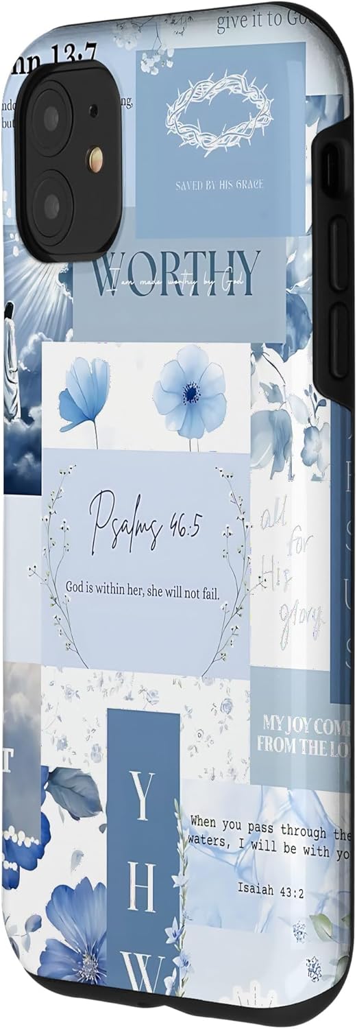 Light Blue Christian Quote Collage with Bible Verses Case for iPhone 11
