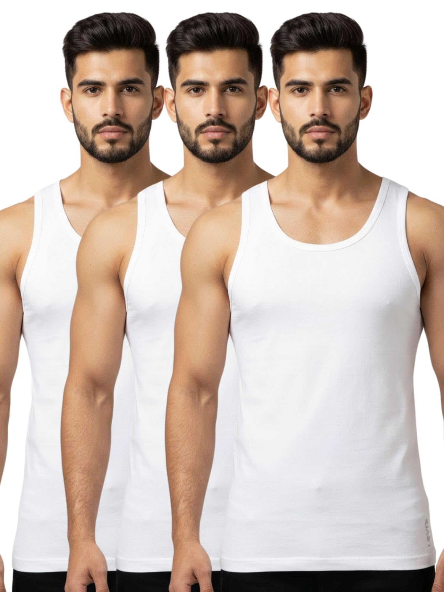 levi's 016 Men Sleeveless 100% Cotton No Side Seam with Tag-Free Comfort Vest (Pack of 3)-picture-14