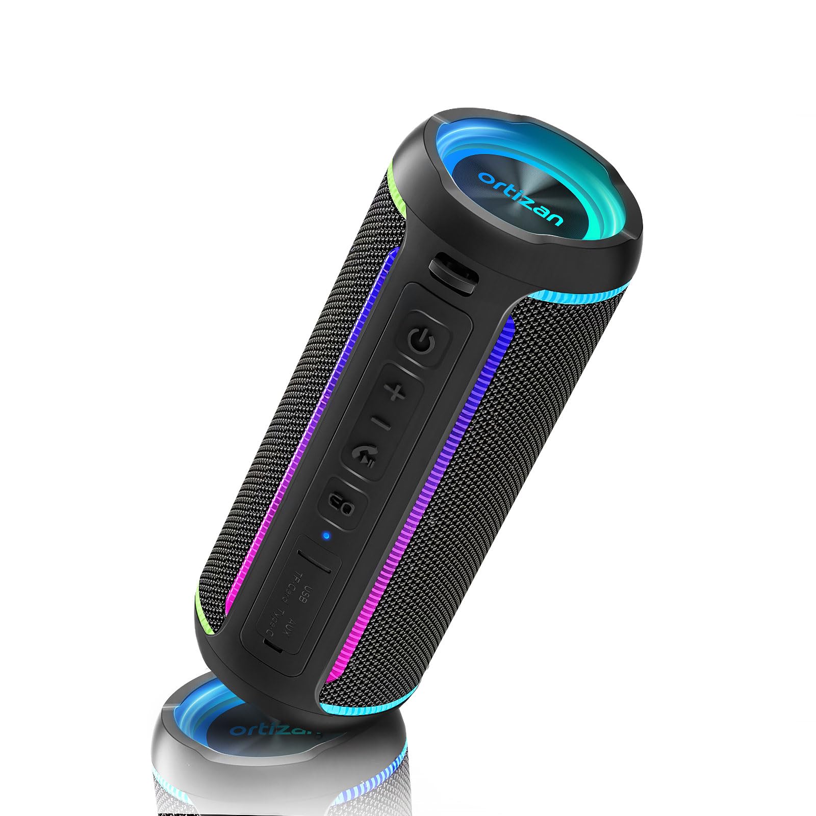 Ortizan Bluetooth Speaker, Music Box with LED Light, Bluetooth 5.3, 30 Hours Playtime, Portable Speaker with 40W Reinforced Bass, IPX7 Waterproof for Parties and Outdoor Activities