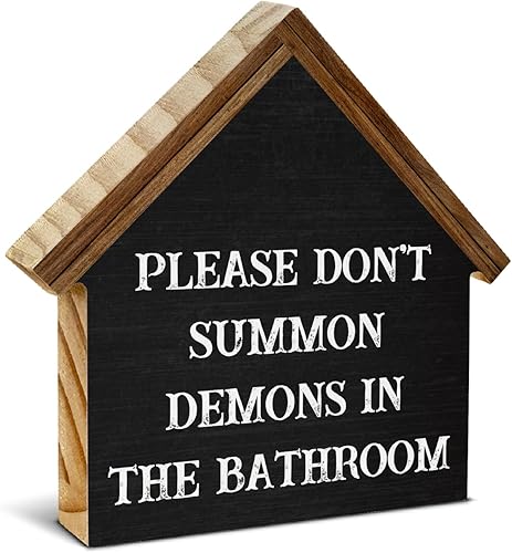 Miniatura 14 de Letrero de baño con texto en inglés "Please Seat Yourself", decoración de baño de casa rústica, bloque de madera en forma de casa para estante de