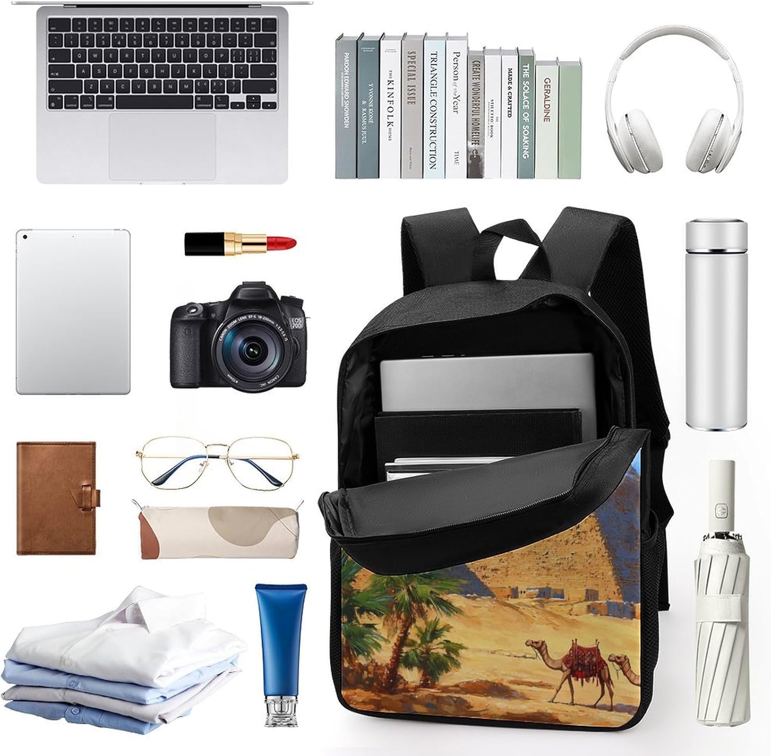 Camel Laptop Backpack for Men Women 17 Inch Shoulder Bag Travel Daypack