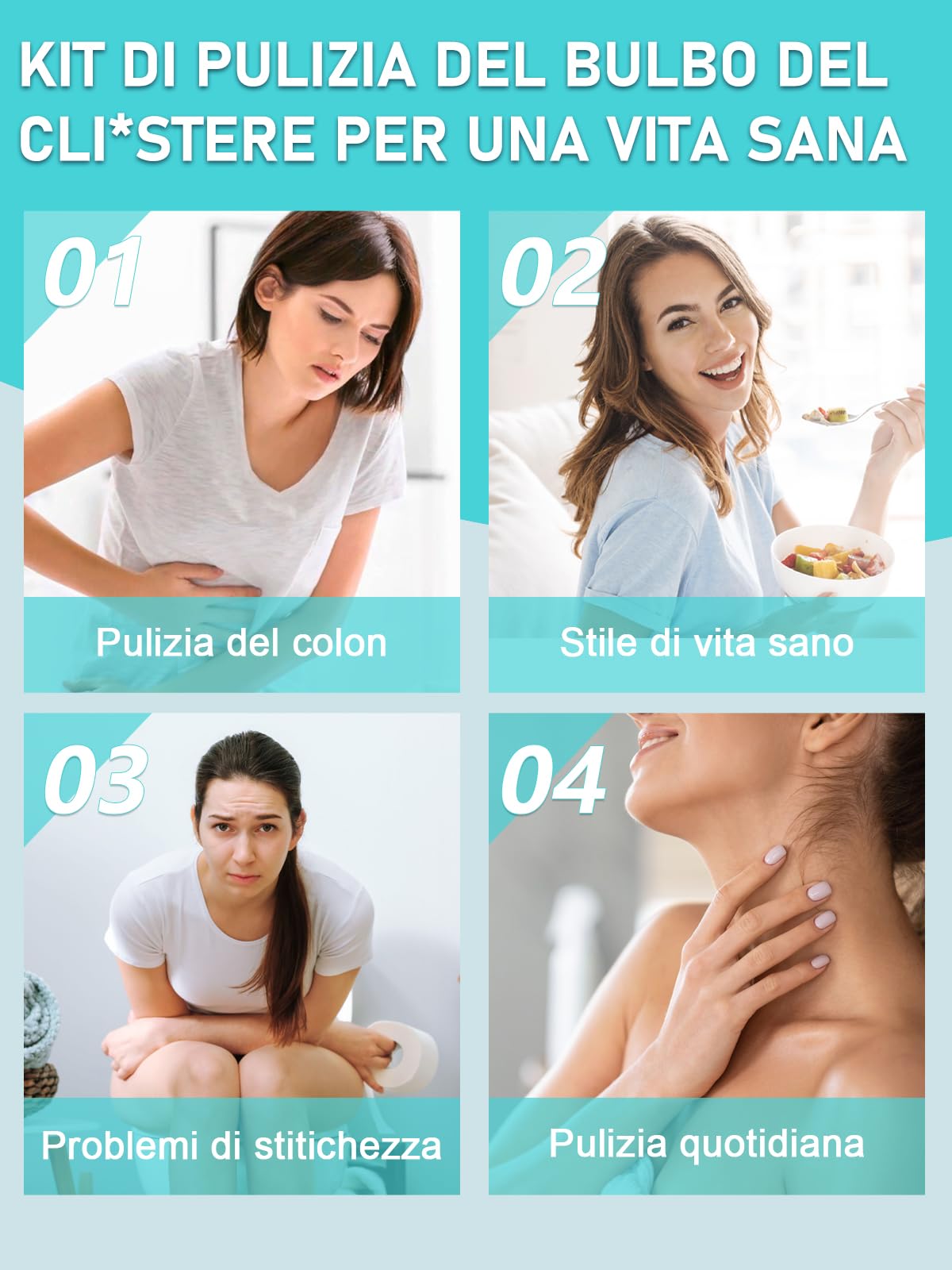 Clistere per pulizia ano anale - Peretta per Clistere Adulti Per Doccia Anale Lavanda Vaginale,per Donne Uomini Kit di Bulbi per Clistere con 3 Ugelli 224ml