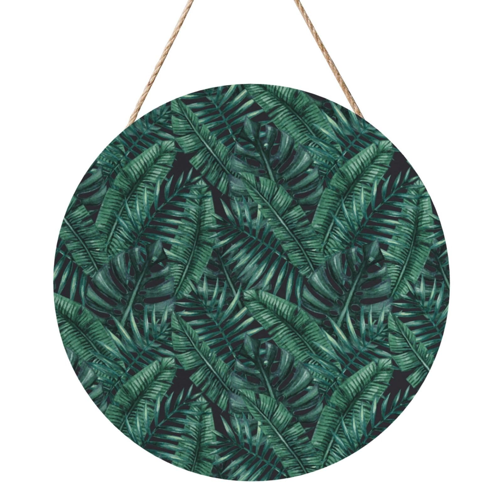 InOmak Watercolor Tropical Jungle, Round Wood Panel Painting 12 in, Wall Hanging Painting For Home