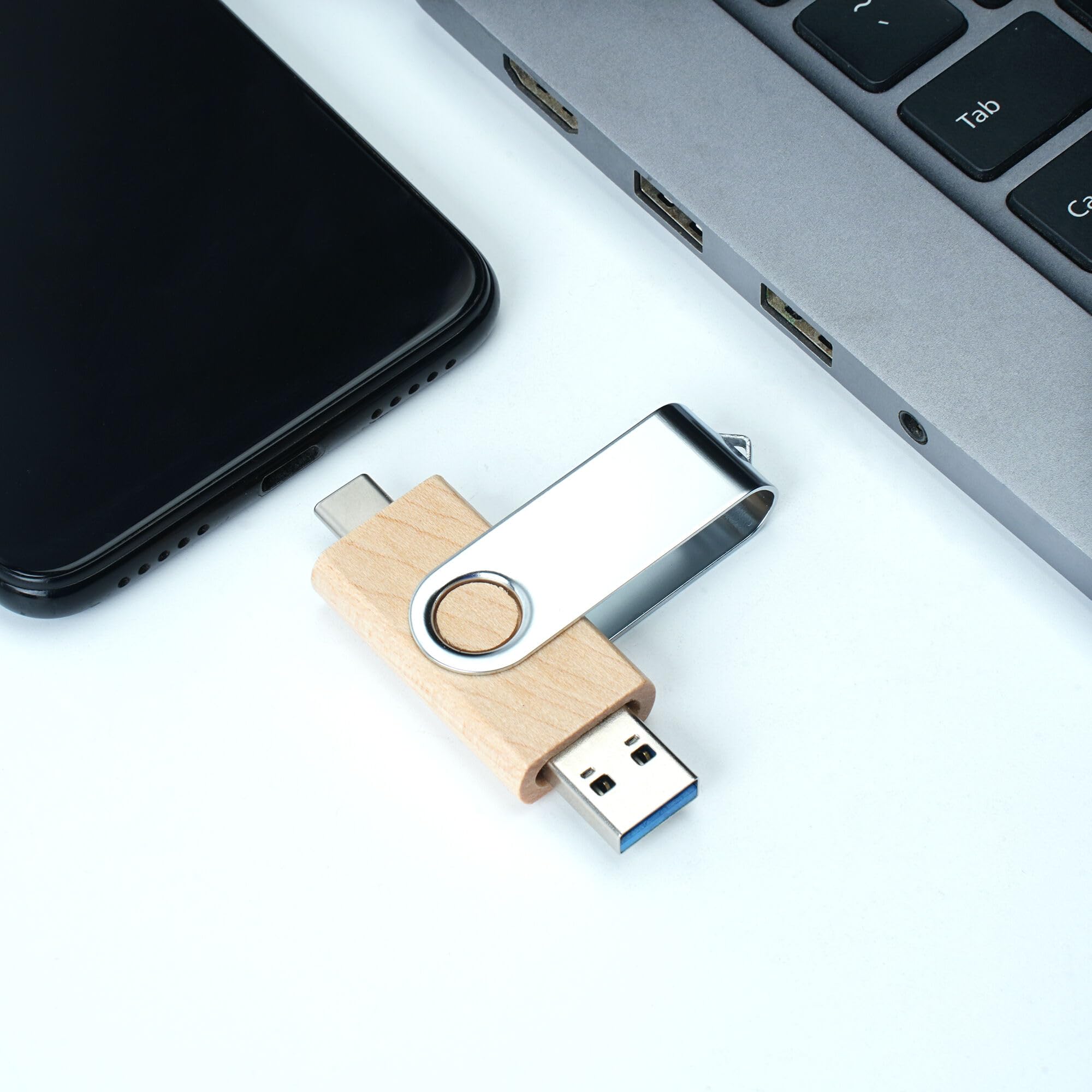 Pamięć USB C, 64 GB, pamięć USB C, pamięć USB 3.0, szybki napęd USB C, podwójny pendrive OTG, drewno klonowe, do telewizora, samochodu, smartfonów, komputera, laptopa, 5 sztuk
