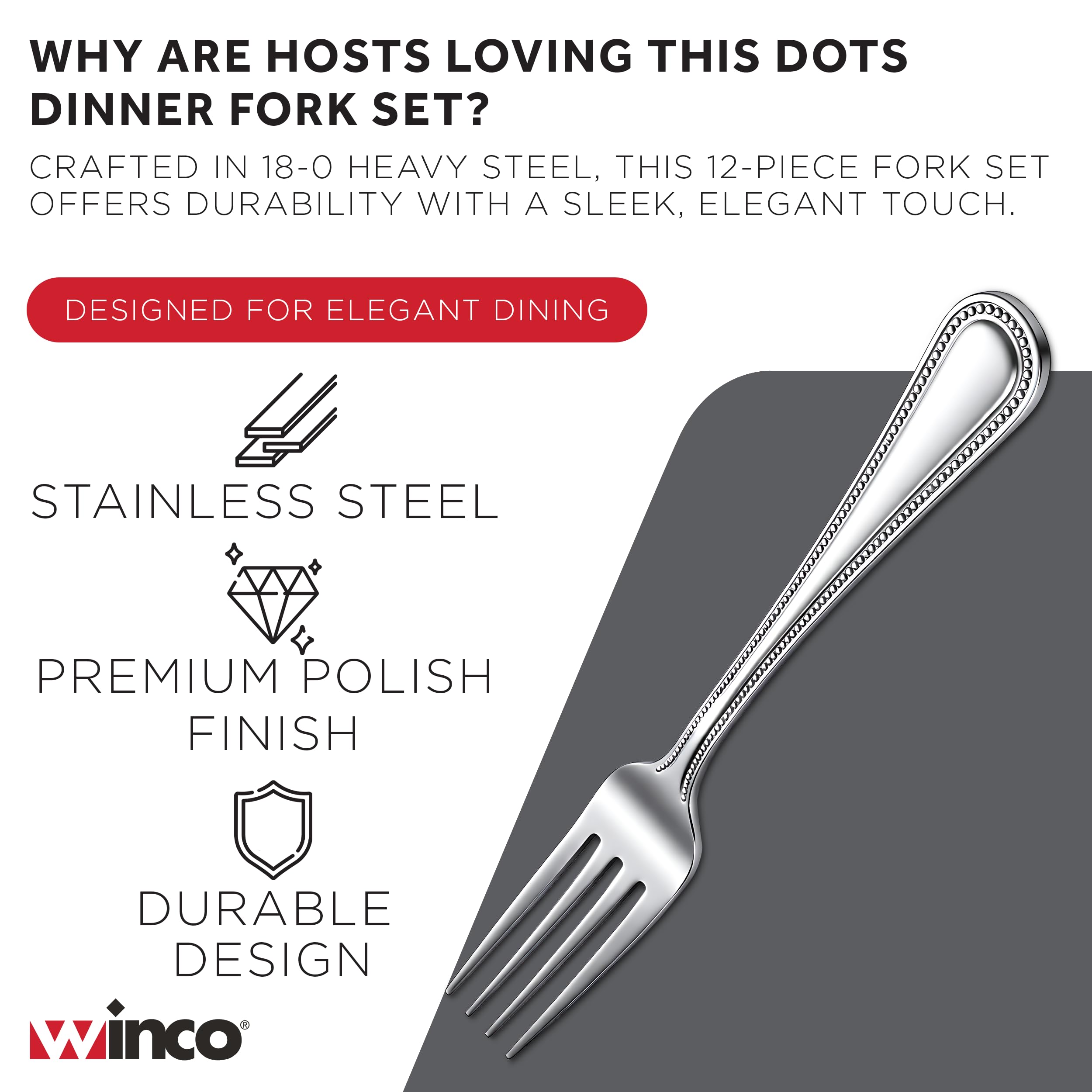 Winco 12-Piece Dots Dinner Fork Set, 18-0 Stainless Steel,Silver — Amazon image 3
