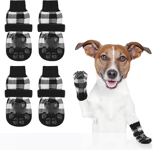 SCENEREAL Calcetines antideslizantes para perros pequeños, medianos y grandes, protectores de patas con agarres, paquete de 4 para perros mayores,