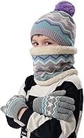 Vista 6 de Conjunto de gorro de invierno para niños y niñas de 2 a 7 años, gorro con pompón, forro polar