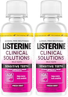 Listerine Clinical Solutions Sensitive Teeth Alcohol Free Travel Size Mouthwash, Fresh Breath Mouthwash Provides Protection & Relief from Tooth Sensitivity, Daily Fresh Mint Oral Rinse, 95 mL