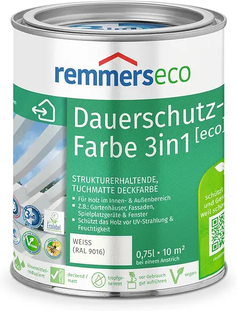 Remmers Dauerschutz-Farbe 3in1 [eco] weiß 0,75L für Holz innen/außen