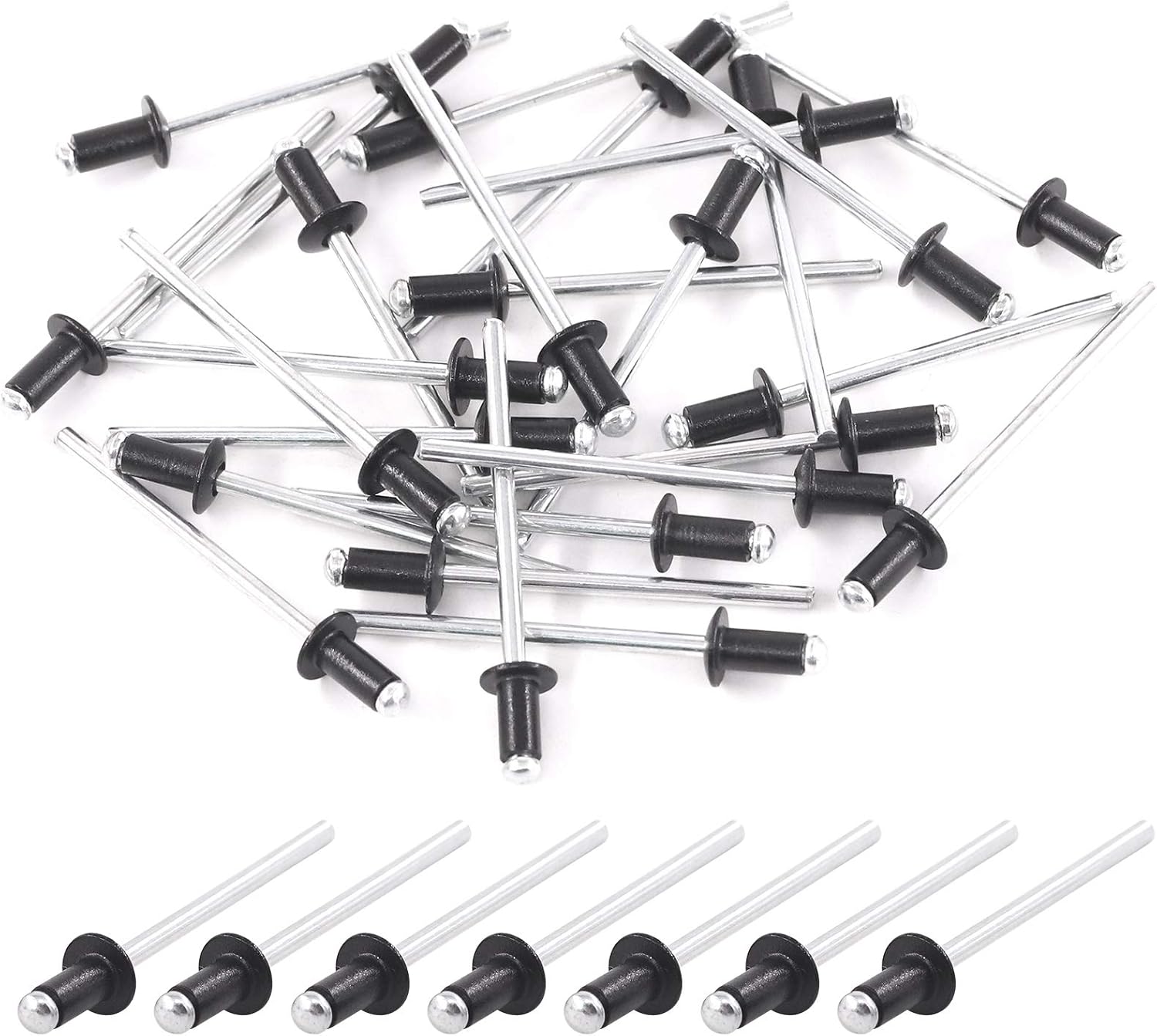 Glarks 120Pcs M3.2x6.4mm Black Blind Rivets Aluminum Pop Rivets for Sheet Metal, Automotive, Railway, and Furnitures (M3.2x6.4)