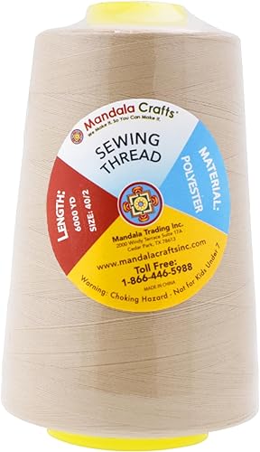 Vista 246 de Mandala Crafts - Hilo de coser multiusos de poliéster para máquina de coser de sarga, sobrehilado, acolchado Beige
