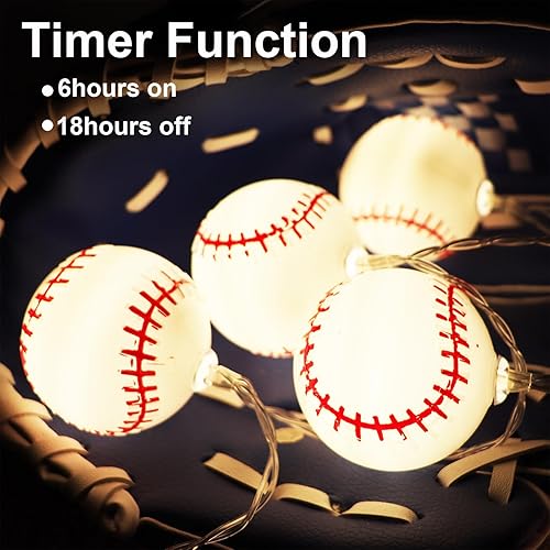 Miniatura 2 de Yayfazy Guirnalda de luces para decoración de béisbol, funciona con pilas, 6.5 pies, 10 luces LED para decoración de habitación deportiva para