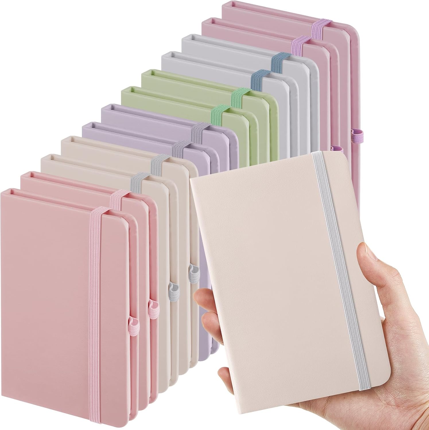 12 Pieces Morandi Pocket Journal A6 Small Notebooks 3.5 x 5.5 Inch Small Leather Notebook Mini Ruled Lined Journal with Elastic Band Pen Holder Page Marker Ribbons for Women Nurse