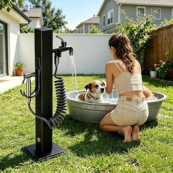 Outdoor Garden Water Column with Faucet & Spray Gun, 304 Stainless Vertical Water Hydrant, Yard Hydrant for Patio Lawn Irrigation Washing, Support Side Inlet & Bottom Inlet 23.6 in