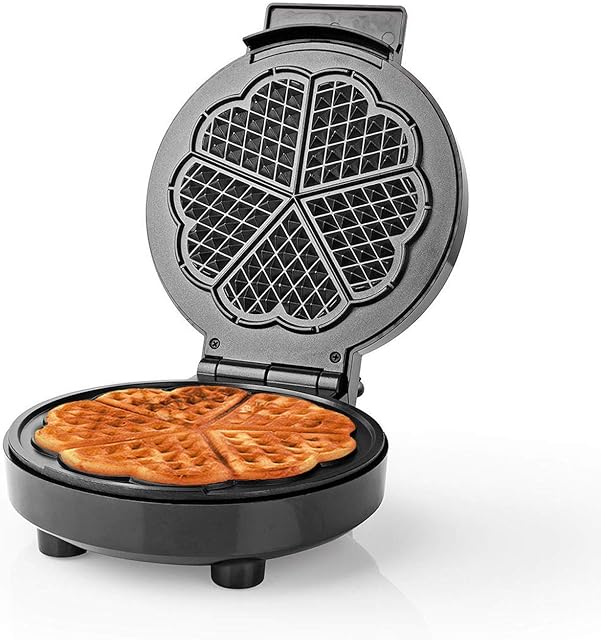 Ex-Pro Waffle Maker Iron, Single Heart Shape Waffle Machine with Non Stick Plates & Adjustable Temperature Control, 1000W - Black/Silver