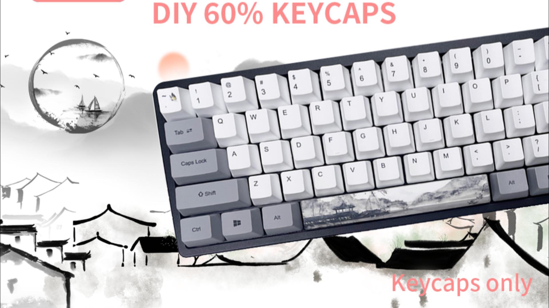 Keycaps Only) DIY Replacement Keycaps, Custom Keyboard Keycaps, 73 PBT Sublimation Keycaps, with Keycap Puller, for General Mechanical Keyboards (Ink English)(6064 Penguin