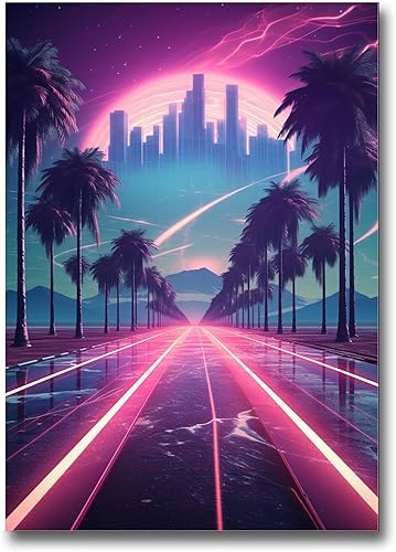 Unique Synthwave Style Retro Art, 80s style art, framed poster print, guest room art, cool living room art, Print On poster, Wall Art