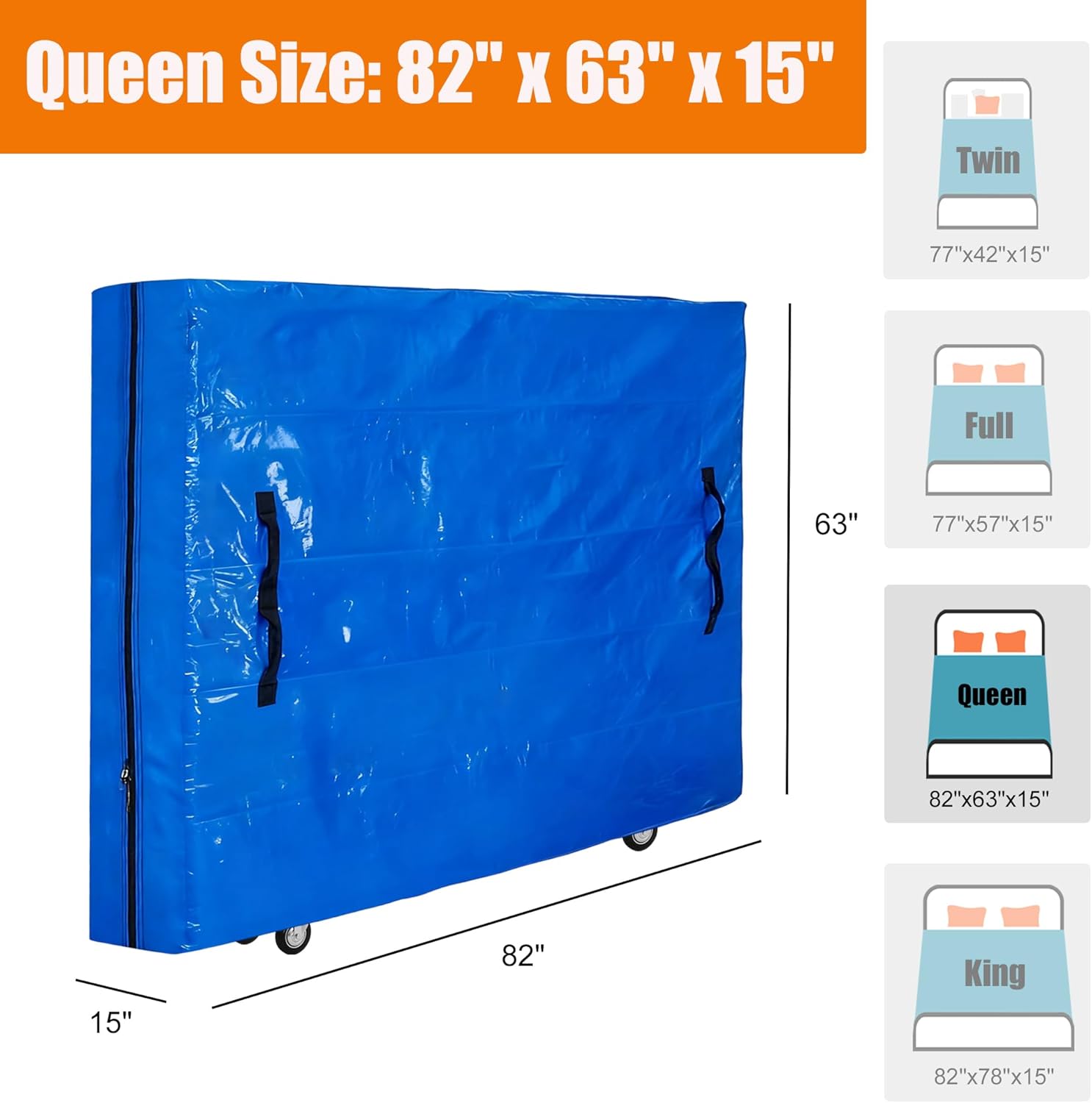 King Mattress Bag for Moving with Wheels, Heavy-Duty Waterproof Mattress Cover for Transport, with Reinforced Handles, Zipper Closure (for King Size Mattress 76" x 80")