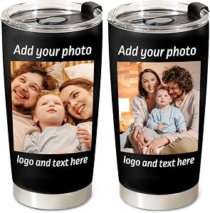 Personalized Coffee Tumbler with Pictures Text Logo Name, 20oz Tumblers Bulk with Straw, Coffee Travel Cups, Personalized Fathers Teacher Birthday Employee Appreciation Gifts for Women Men Office | Travel Coffee Cup, Employee Appreciation Gift, Custo