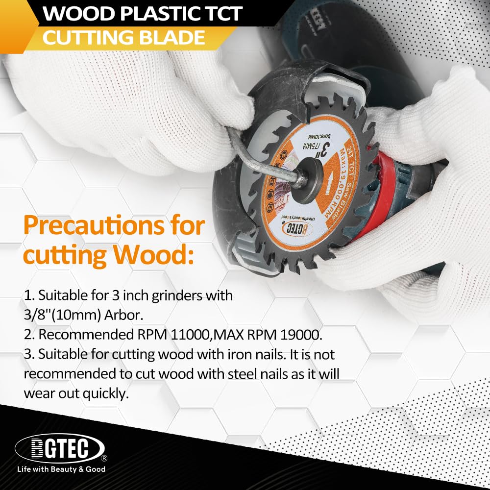 TCT Carbide Wood Saw Blade - BGTEC Wood Cutting Wheel 10 PCS 3-3/8"/85mm 24T with 15mm Arbor for Angle Grinder to Cutting Wood Plastic