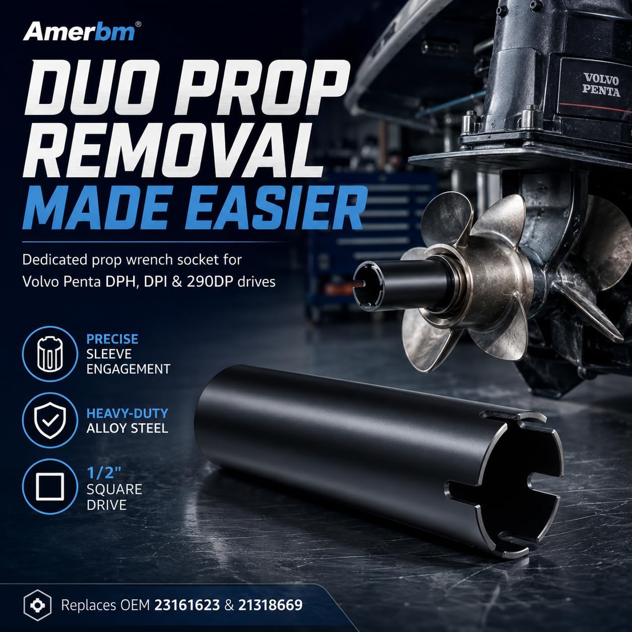 Volvo Penta Duo Prop Removal Tool for G H Series, Heavy Duty Volvo Penta Dual Prop Removal Tool Fits DPH DPI 290DP, Volvo Penta Prop Tool Wrench Socket Replaces 23161623 21318669