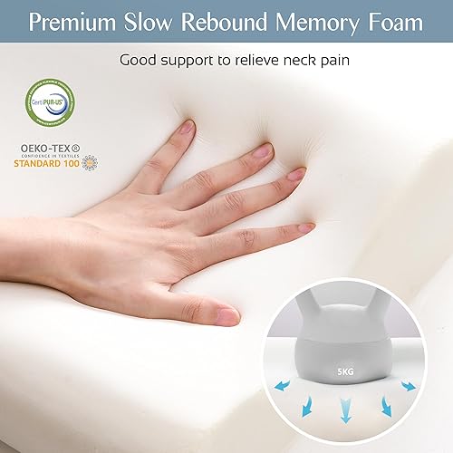 Miniatura 5 de Almohadas de espuma viscoelástica para aliviar el dolor de cuello, almohada refrescante para dormir, almohada ergonómica de apoyo cervical con funda