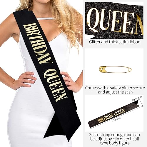 Miniatura 3 de SuPoo Banda y tiara de cumpleaños para mujer, corona negra, banda de cumpleaños para mujer, corona de cumpleaños, corona de reina, tiara de cristal,