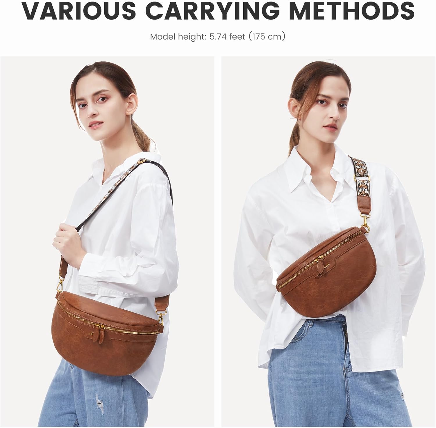 LOVEVOOK Fanny Packs for Women Cross Body, Vegan Leather Belt Bag for Women, Waterproof Sling Purse Fashion Waist Pack Designer Chest Bum Bag with Boho Style Strap - Image 2