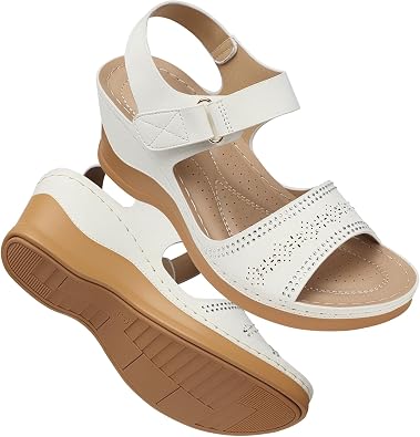 SHIBEVER Wedge Sandals For Women Low Dressy Summer Sandal - Comfortable Rhinestone Sandals