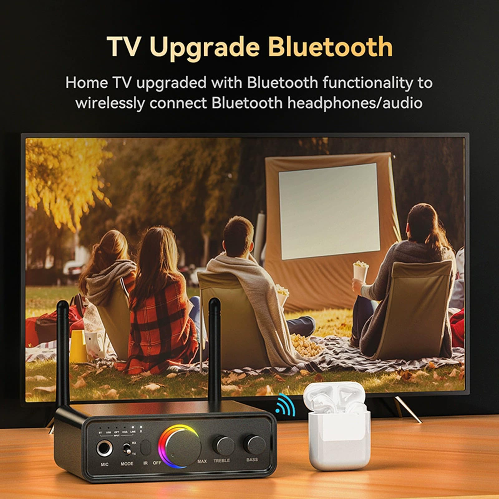 Adaptador de audio inalámbrico Bluetooth 5.3, receptor transmisor 2 en 1 con soporte AUX/RCA/óptico/USB para TV, PC, auriculares, KTV y estéreo doméstico