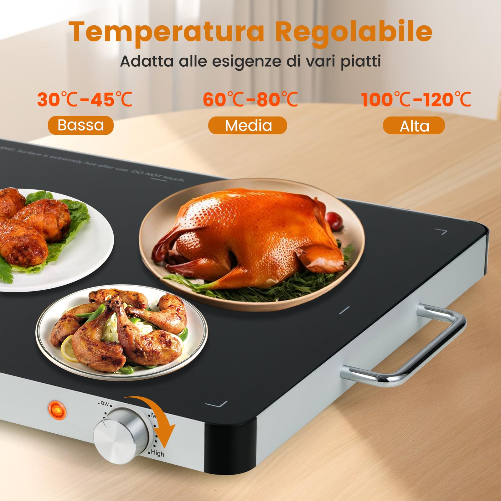 COSTWAY Vassoio Riscaldante Elettrico, Piatto Scaldavivande Portatile in Vetro Temperato con Temperatura Regolabile e Maniglie Antiustioni, per Feste Buffet (53 x 40 cm)