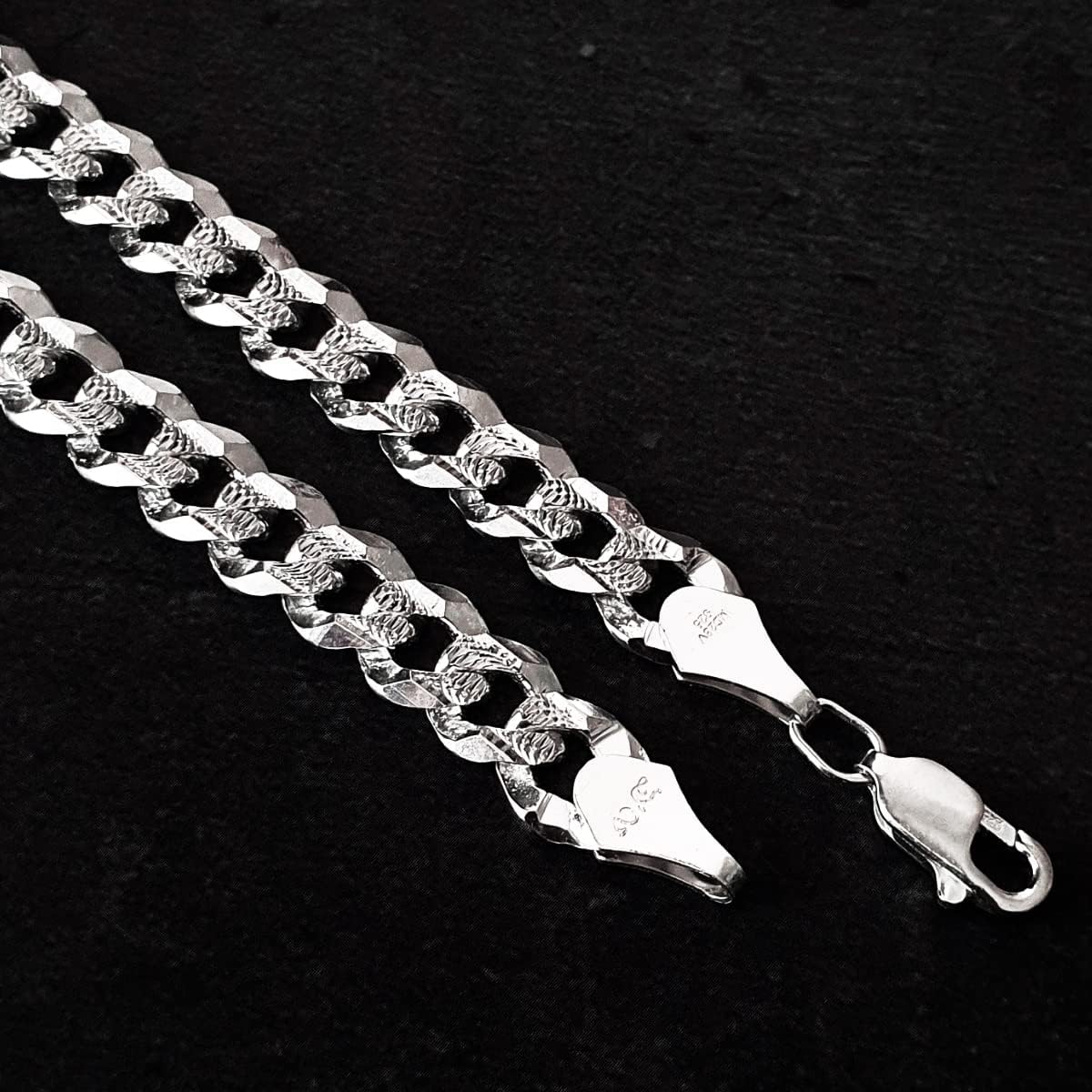 CRIXUS-Men's 925 Sterling Silver Diamond-Cut Curb Link Chain Bracelet | 6mm Wide, 8.7 inch (22 cm) Length | Fine Jewelry with Gift Box & Certificate