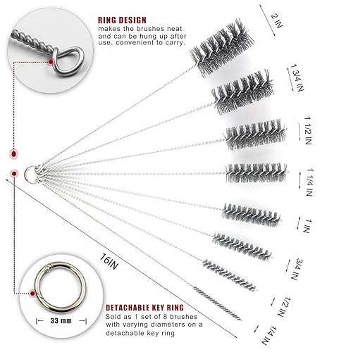 Miniatura 2 de Juego de cepillos de limpieza de tuberías extra largos de 16 pulgadas, filamento abrasivo, paquete variado de 8 piezas para eliminar óxido,