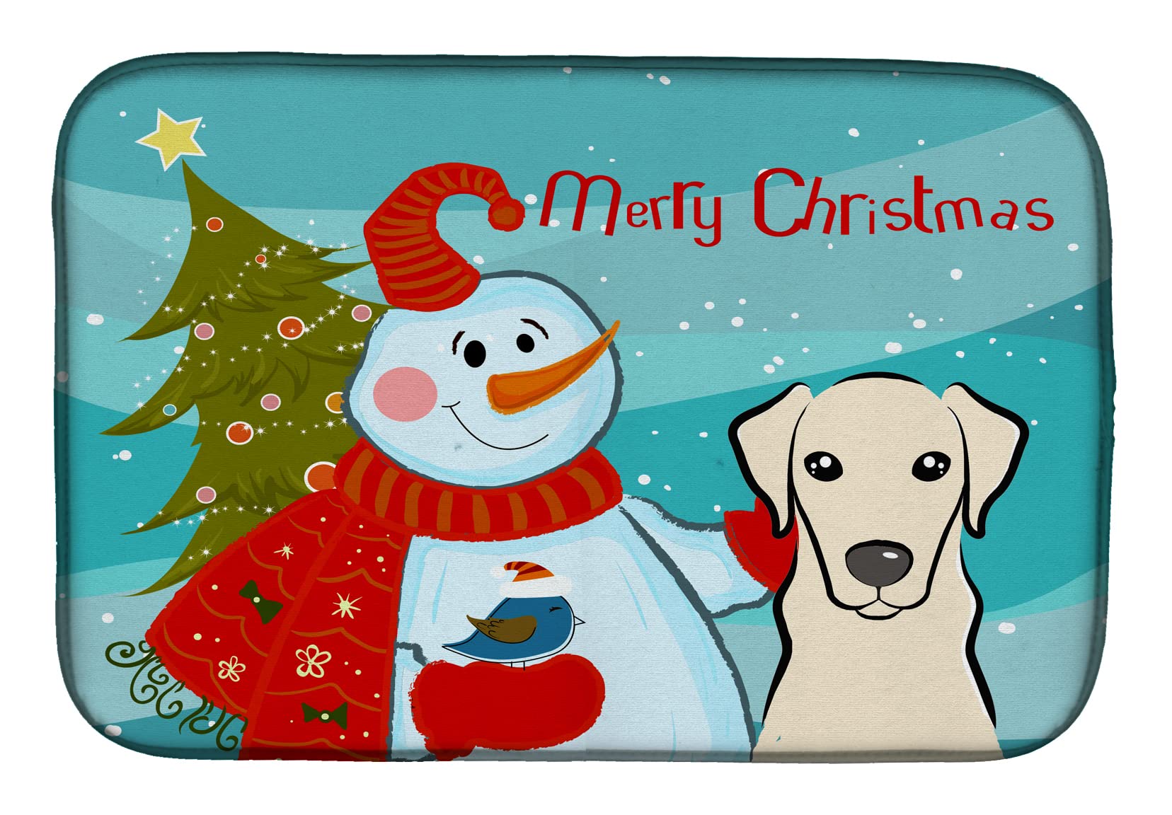 Tapis de séchage vaisselle microfibre Labrador imprimé hivernal 14x21