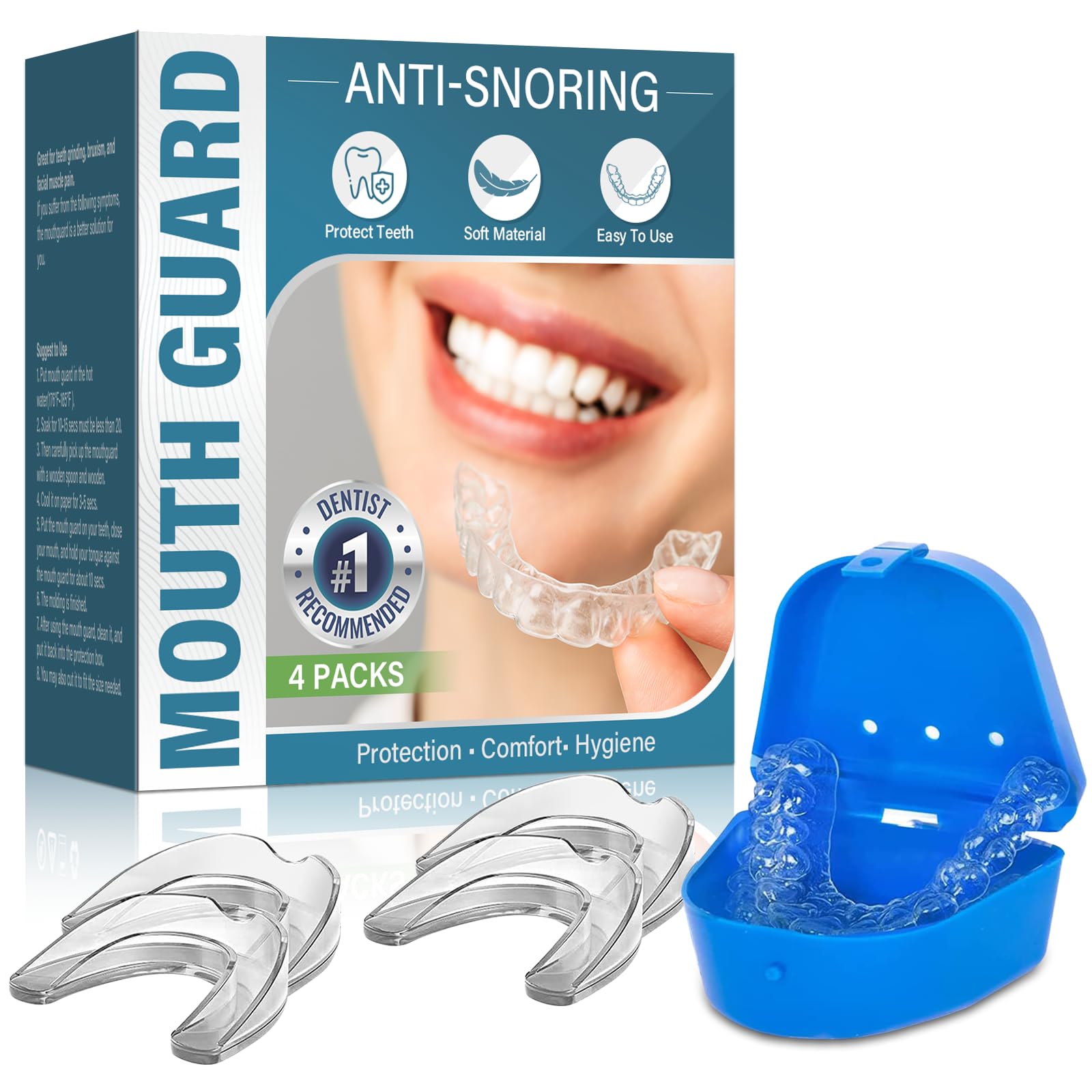 HajoyfulMouth Guard for Grinding Teeth at Night, Professional Night Guard, Dental Braces for Protection Against Tooth Grinding, Sport Athletic, 4Pcs-2Size