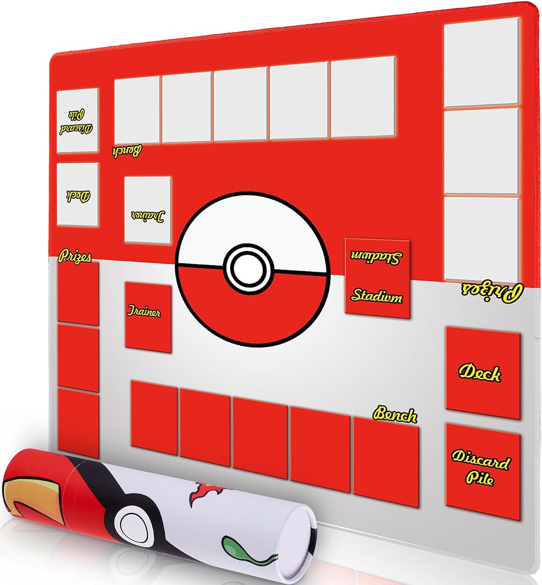 Biouai Tapete de Juego para Juego de Cartas Coleccionables - Tapete de Juego Cosido con Tubo para Juego de Cartas con Zonas, tapetes de Juego de Entrenador de 2 Jugadores (Rojo-1)