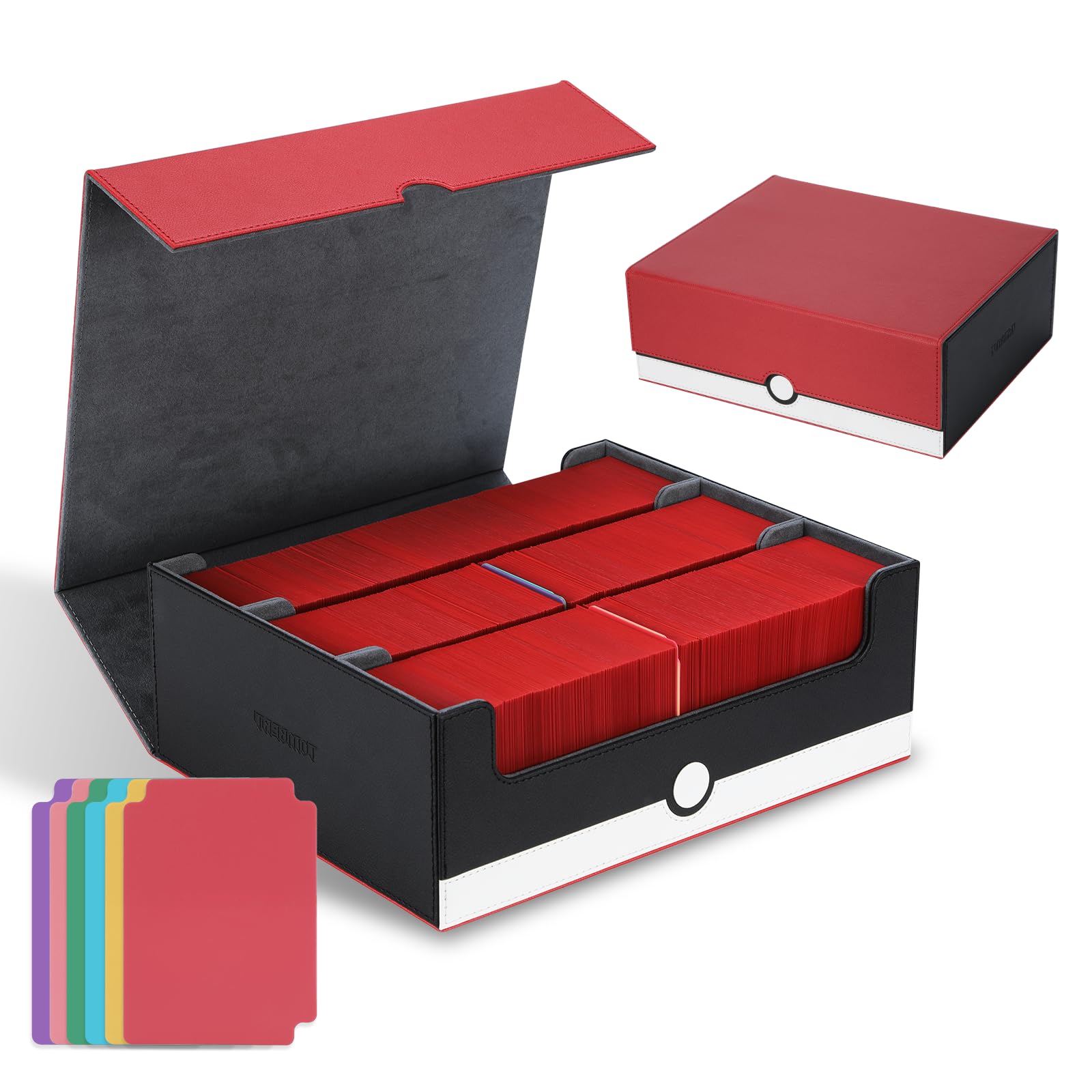 tombertPremium Trading Card Storage Box TCG Deck Case Holds 1800+ Sleeved Cards for MTG, YuGiOh, Uno, TCG, Sport Cards and Strong Magnet Closure (White & Red)