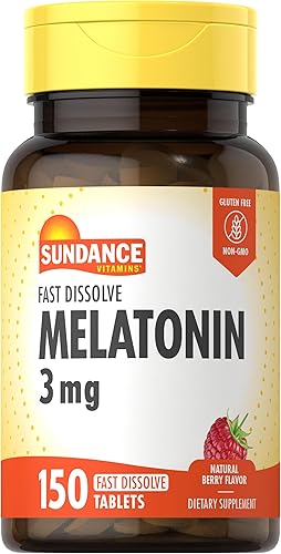 Miniatura 1 de Sundance Melatonina de disolución rápida  3 mg  150 tabletas de disolución rápida  Sabor natural de bayas  Suplemento vegetariano, sin OMG y sin