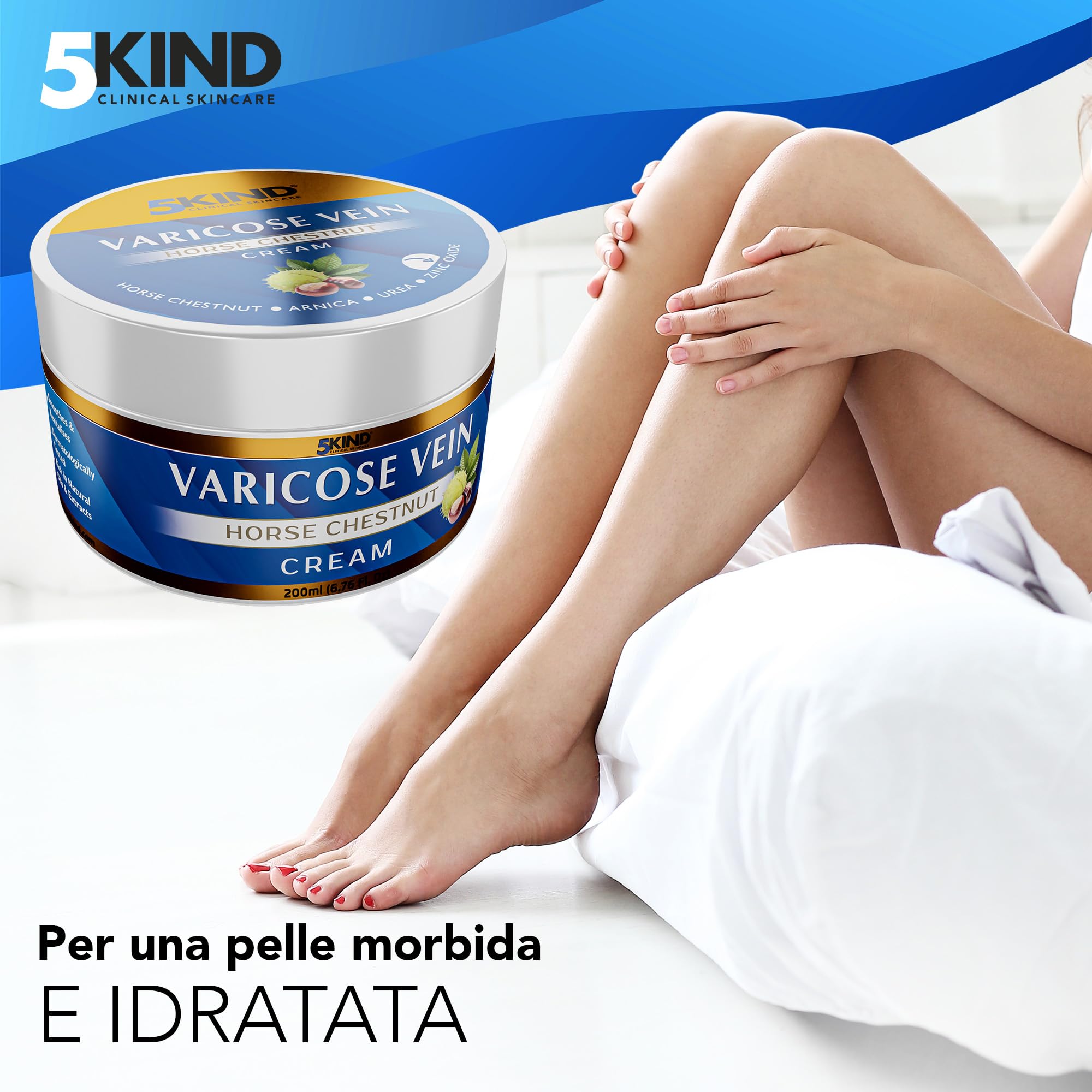 5Kind Crema vene varicose professionale - L'imballaggio può variare- Vene varicose trattamento circolazione gambe - Crema per gambe gonfie e pesanti - Oltre 7 principi attivi naturali