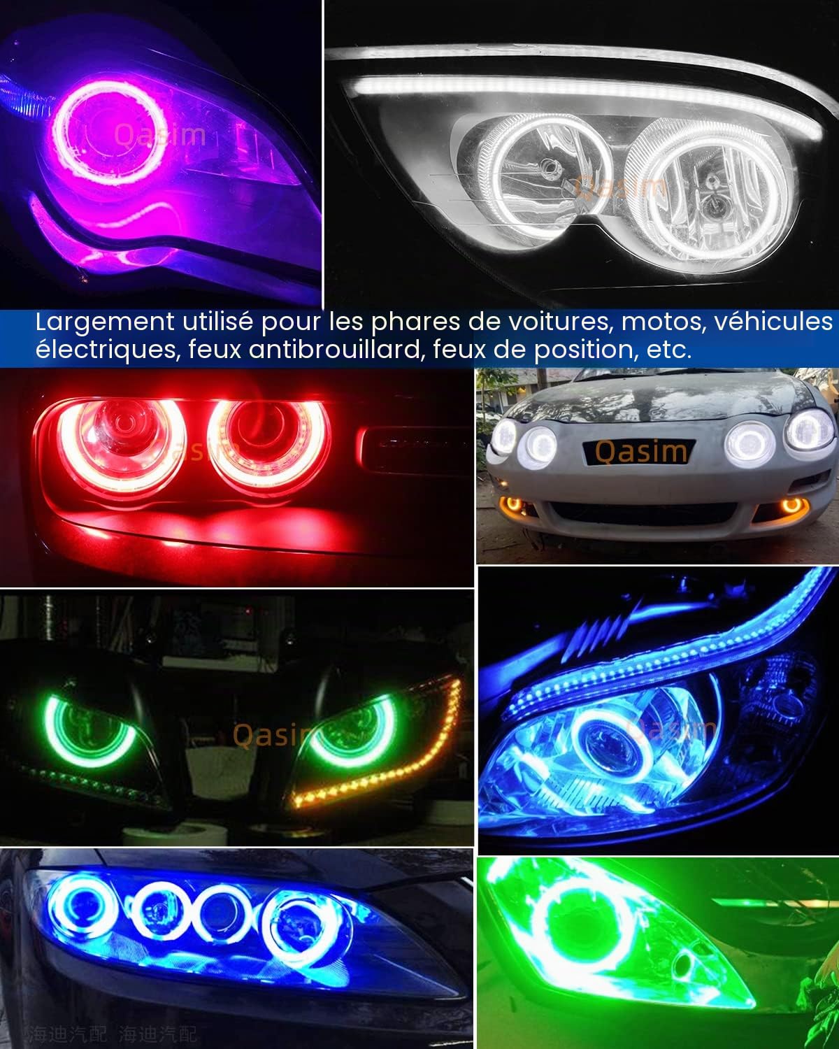 Qasim 1 paire 60MM Angel Eyes RGB LED COB Anneau de Halo Yeux d'ange Universel pour DRL Phare de Voiture de Moto Lampe d'Avertissement Avec Couverture Contrôle Bluetooth Mobile APP 12V