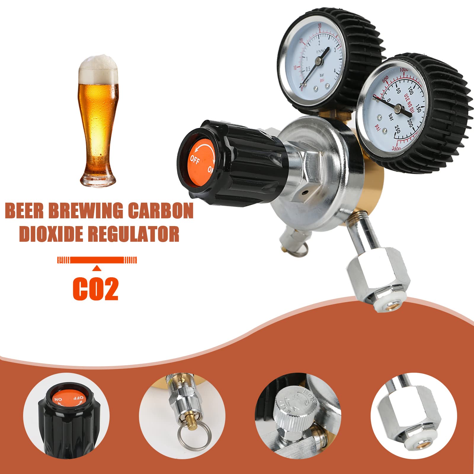 Druckminderer Druckregler CO2, Druckminderer Dual Manometer W21.8 R134A A/C Doppelmanometer-Regler Für Bierbrauen, Bierzapfanlage