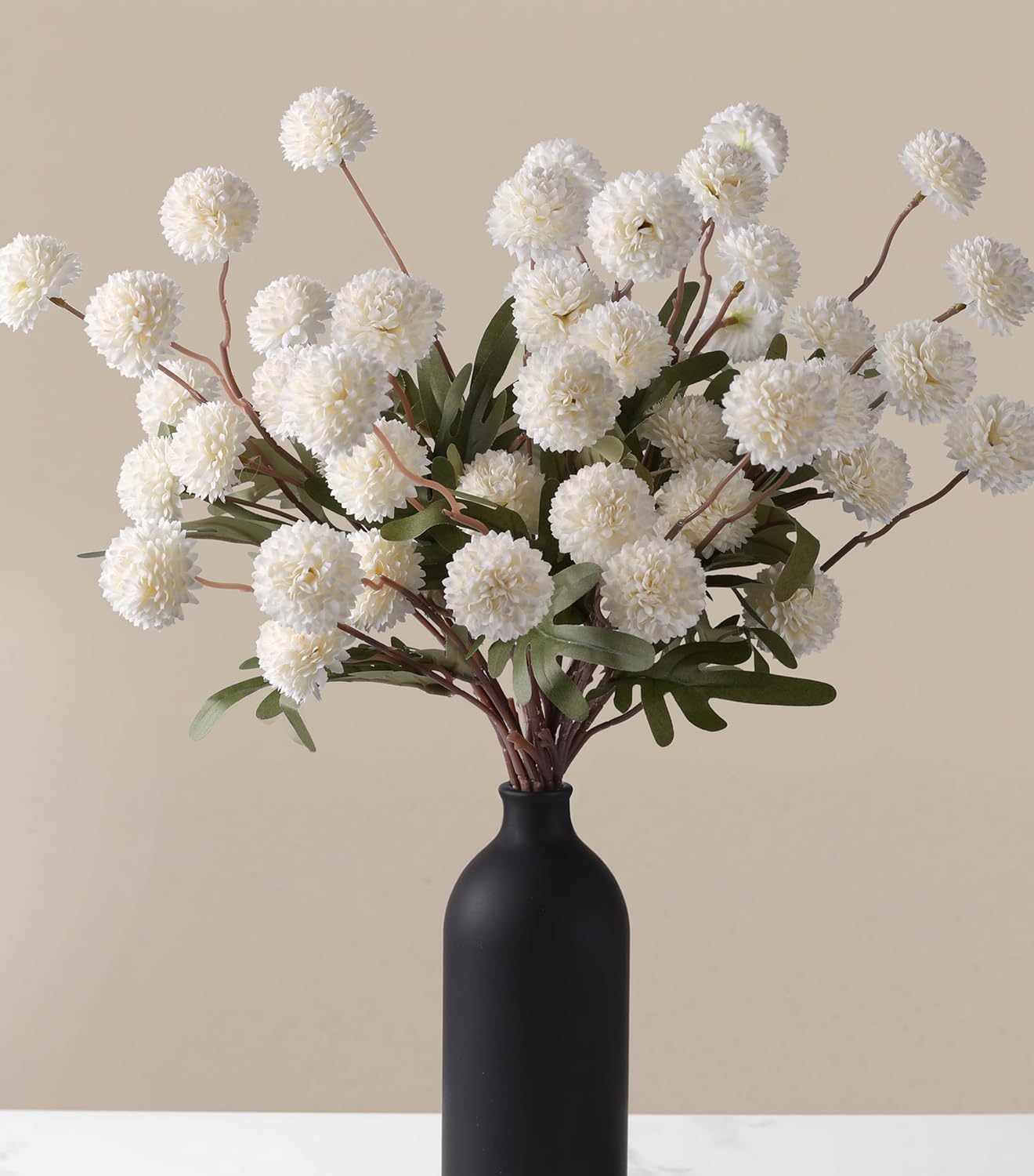 HNNFMY Artificial Flowers White 20'' Long Stems Faux Flowers Silk Pompon Mums Flower Bulk, Silk Chrysanthemum For Home Decoration DIY Champagne Wedding Centerpieces Floral Arrangements Vase Fillers