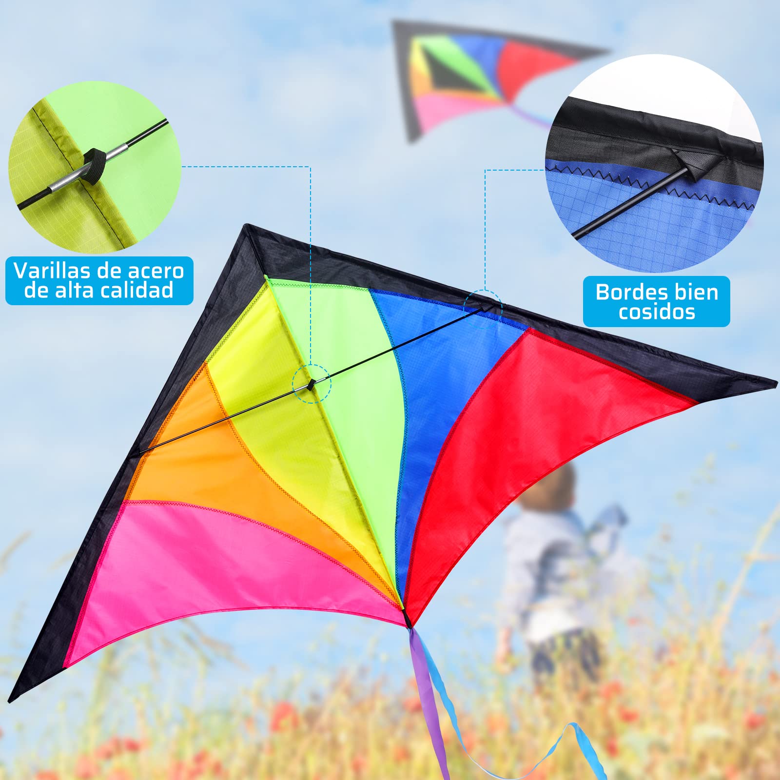 Anpro Gran Cometa para Niños y Adultos- Fácil de Volar con Viento Fuerte o una Suave Brisa Velas Niños — view 7