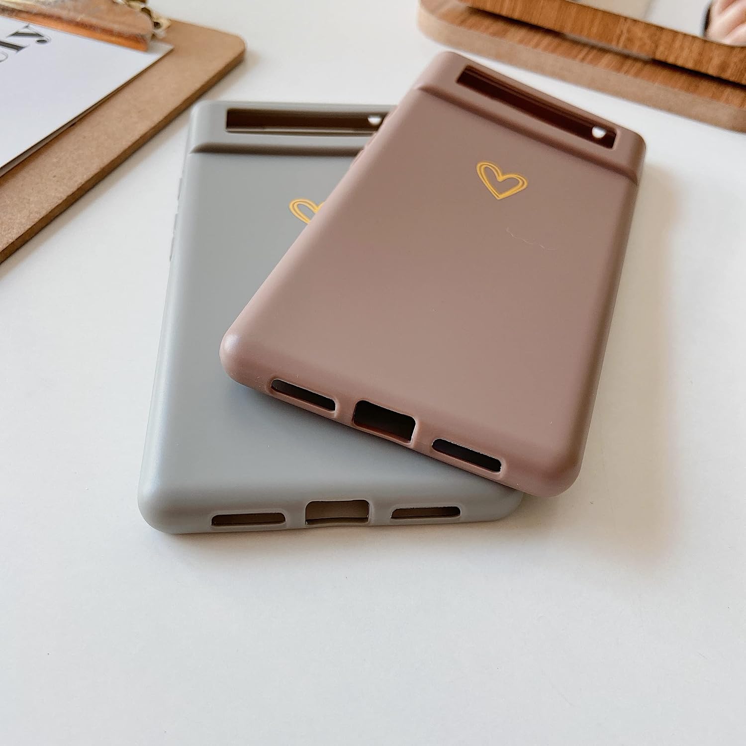 DEFBSC Case for Google Pixel 6 Case, Fashion Cute Love-Heart Shape Silicone Case Shockproof Soft TPU Back Cover Protective Case with Heart Pattern for Google Pixel 6 - Brown