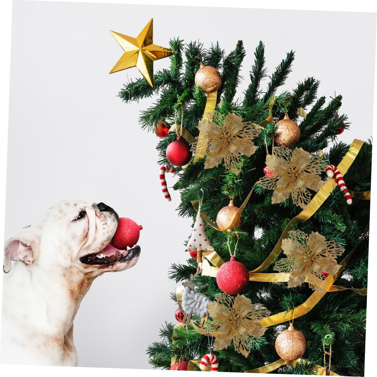 Abaodam 36 Piezas De Flores De Pascua con Purpurina Huecas Artificiales para Decorar El Árbol De Navidad Fáciles De Hacer.