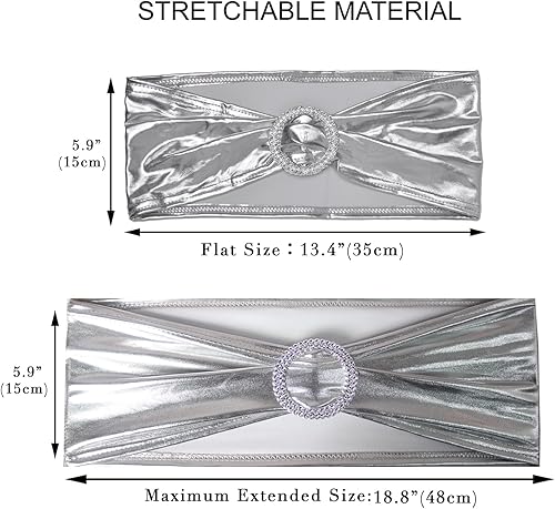 Miniatura 3 de 10 bandas elásticas plateadas metálicas para silla, mano de obra duradera, lazos ajustables de elastano para boda, cumpleaños, graduación, Navidad,
