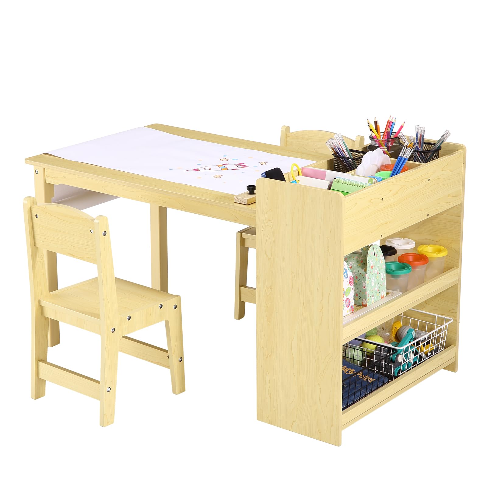 dainslef Toddler Craft Play Wood Activity Desk Kids Art Table with Large Storage Shelves for Writing Drawing,Nursery, Children's Wooden Furniture for Daycares, Classroom Home