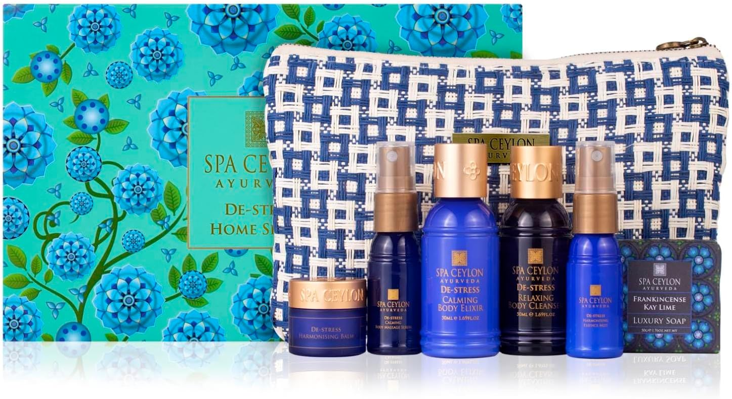 SPA CEYLON De-Stress Home Spa Set | Body Care & Mini Travel Bag | Organic Bath Products | Vegan Self Care | Gift Set
