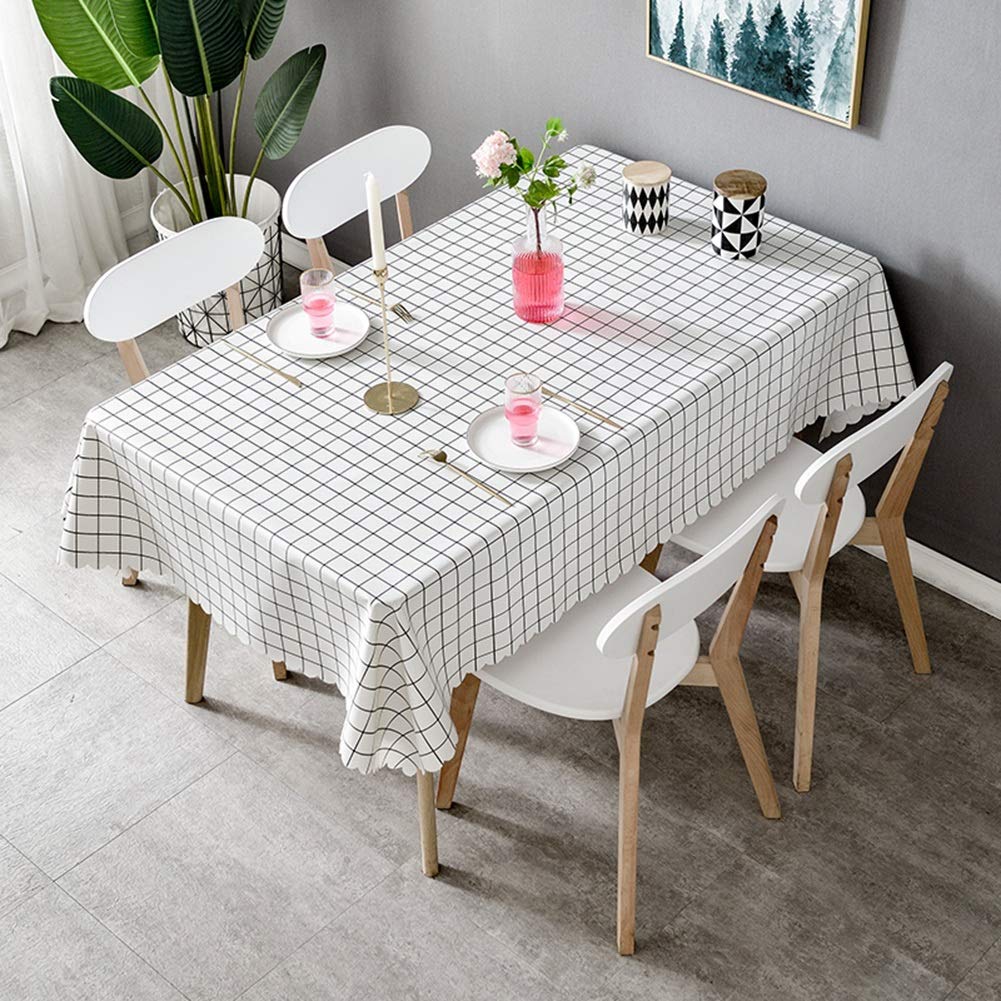 PVC Tablecloth, Desk Cloth, Student Table Cloth, Waterproof, oilproof, Anti-scalding, Disposable, Household Table, Table mat (Color : White Plaid, Size : 135200cm)
